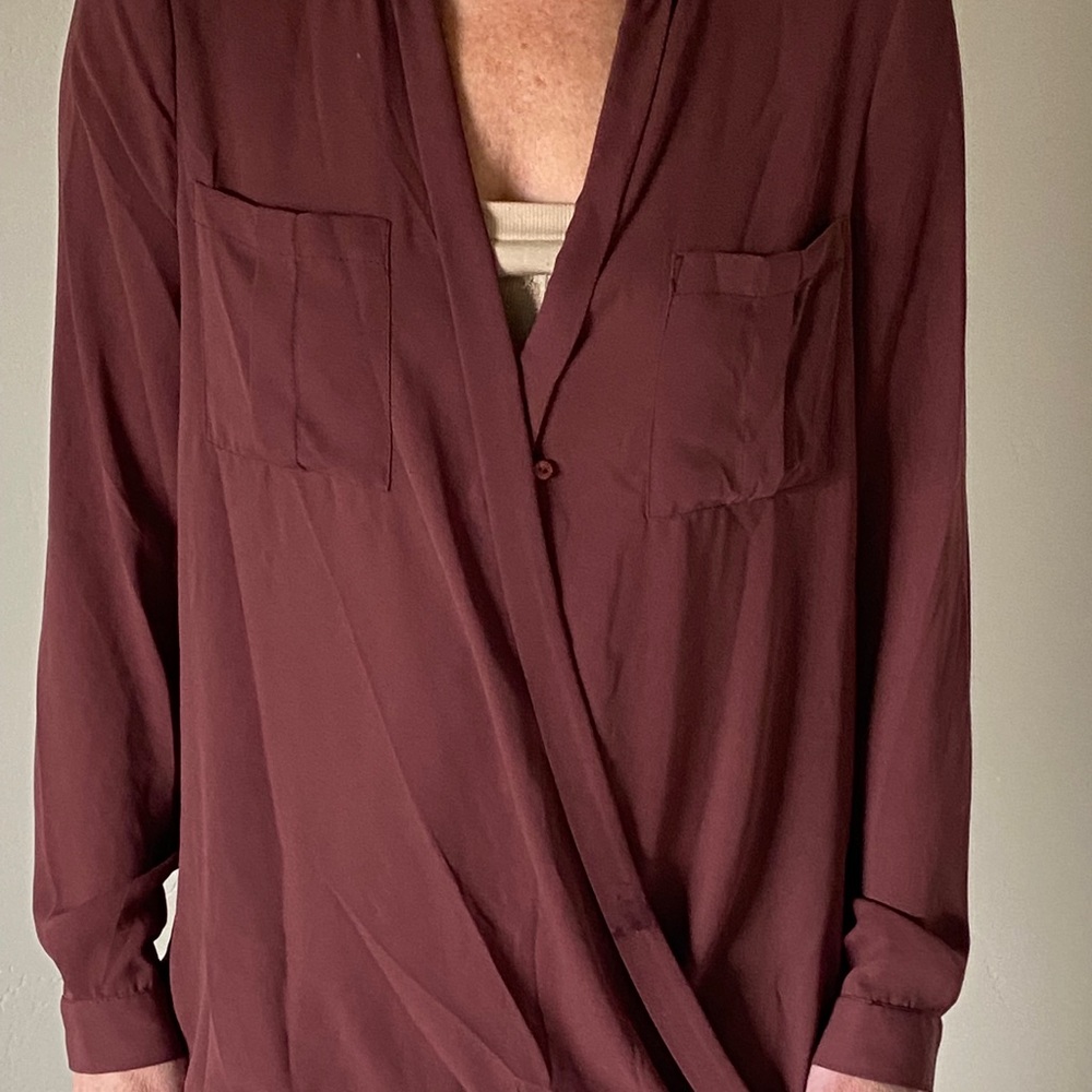 Maeve Wine colored cross over blouse